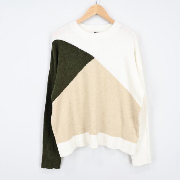J.Crew Factory Colorblock Mockneck Sweater Extra Soft Ivory Khaki Olive L NWT - Picture 2 of 8